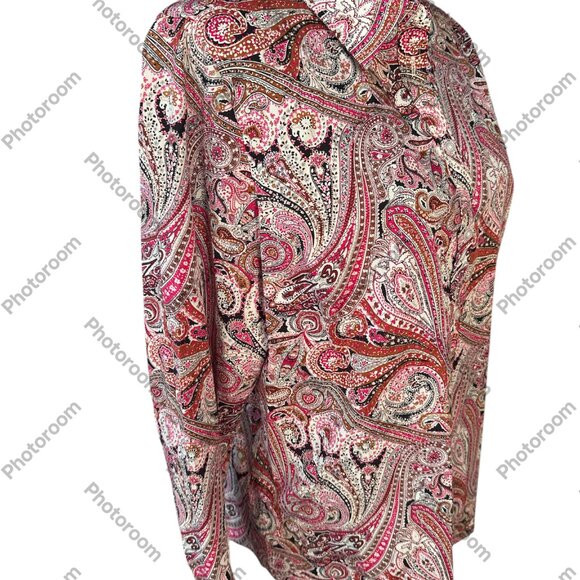 Talbots Pink Paisley Large Long Sleeve Button Cotton Shirt - Picture 2 of 5